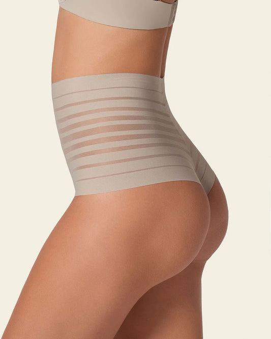 Slimming Stripe High-Waisted Thong Panty - Two Colours