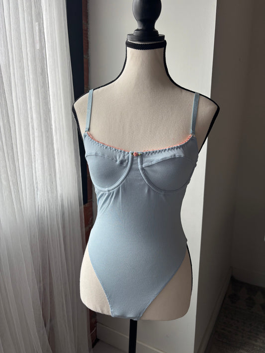 Baby Blue Ribbed Bodysuit - 1 1X left - small defect