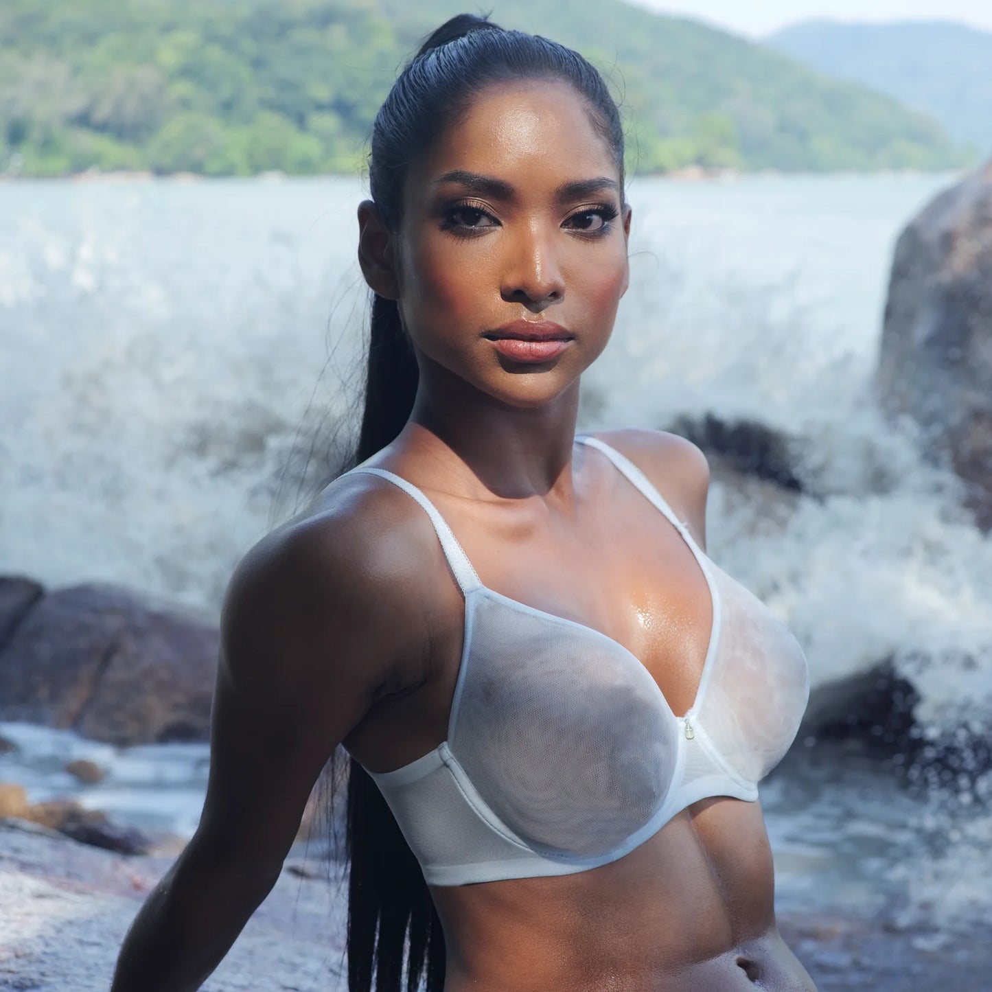 Julie Sheer Mesh Molded Cup Underwire Bra - Seaport