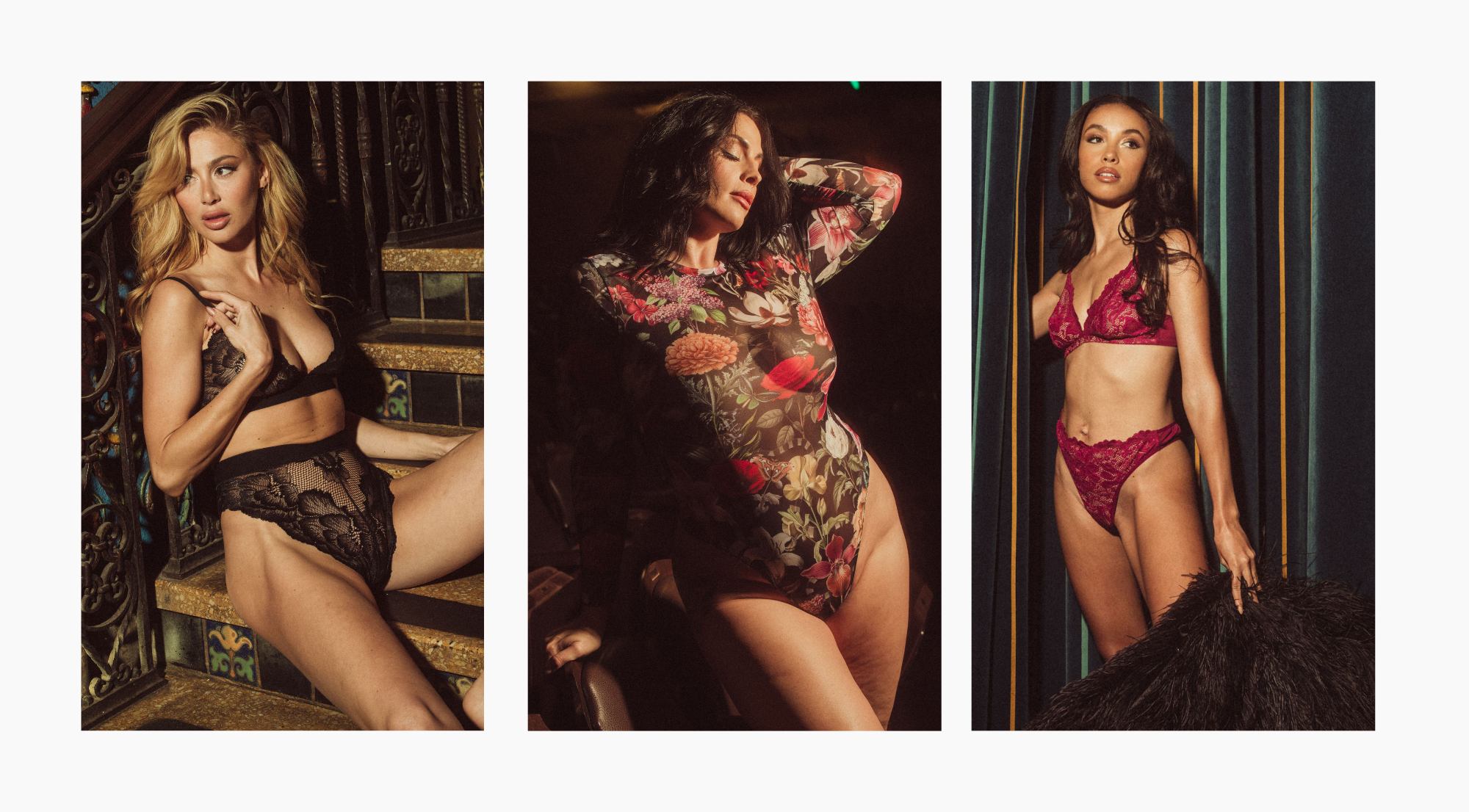 Three photos of women wearing lingerie from Fall Kilo Brava collection