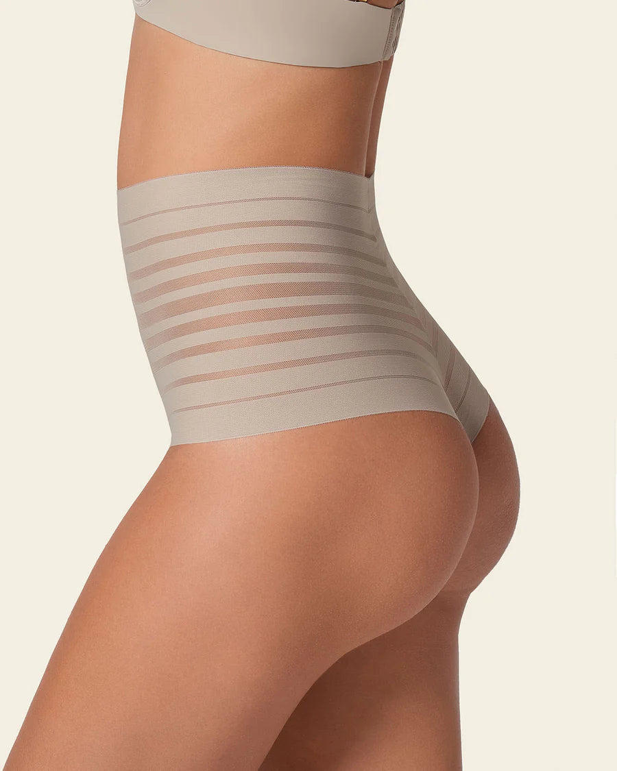 Slimming Lace Stripe High-Waisted Thong Panty - M & XL left!