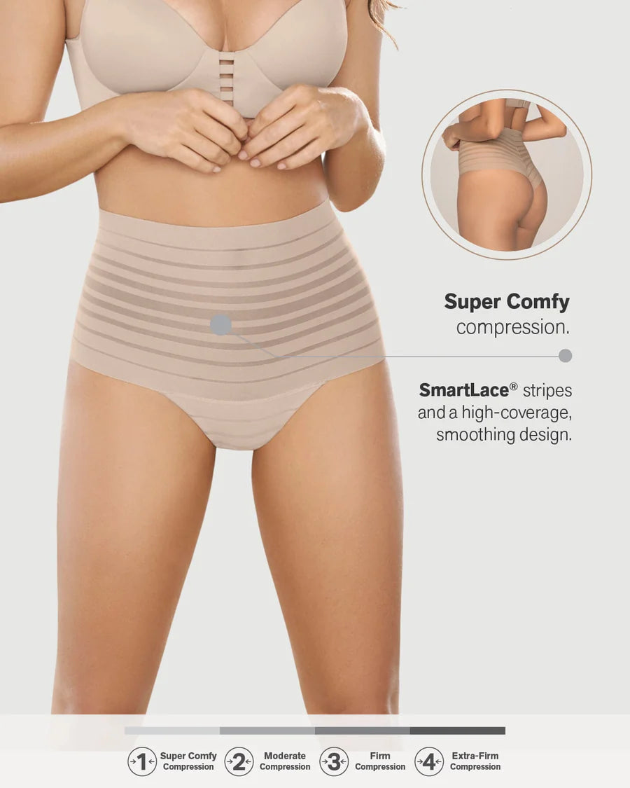 Slimming Lace Stripe High-Waisted Thong Panty