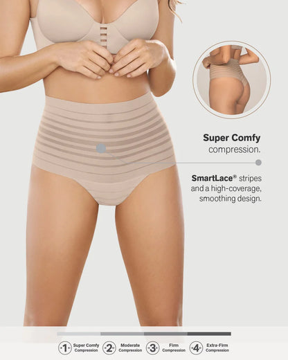 Slimming Lace Stripe High-Waisted Thong Panty