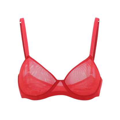 Julie Sheer Mesh Molded Cup Underwire Bra - Lobster Red