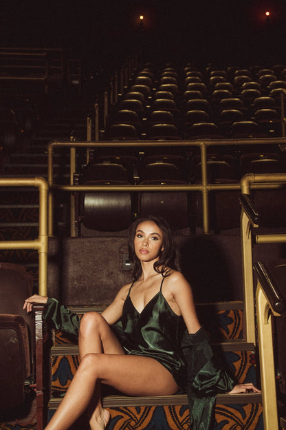 Forest Green Satin Cami & Tap Short Set