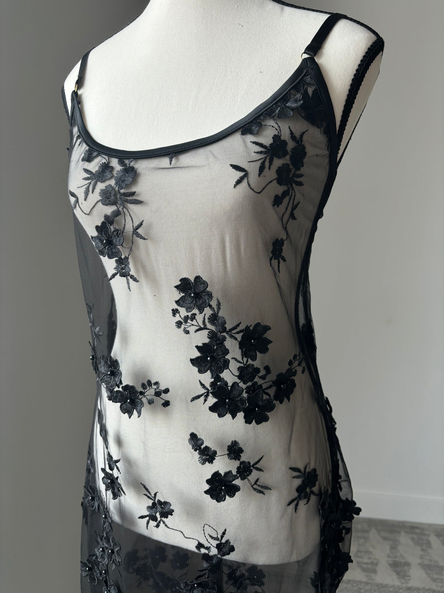 Black 3D Embroidery Slip Maxi Dress - 1 XL left!