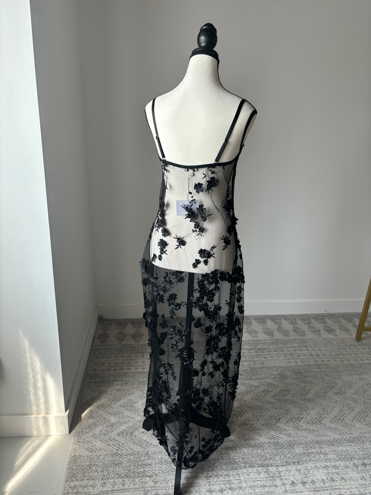 Black 3D Embroidery Slip Maxi Dress - 1 XL left!