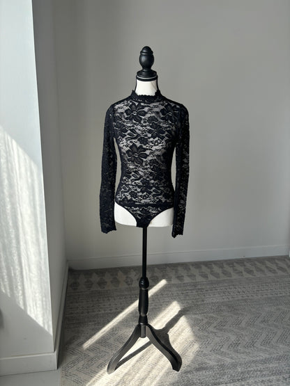 Black Lace Long Sleeve Bodysuit - L & XL left