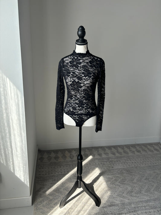 Black Lace Long Sleeve Bodysuit