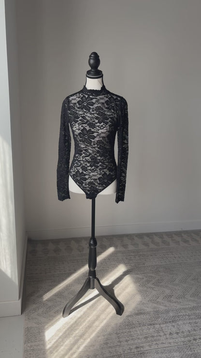 Black Lace Long Sleeve Bodysuit - L & XL left